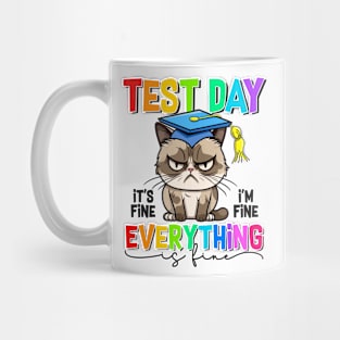 Retro Test Day Black Cat It's Fine I'm Fine Everything Fine Mug